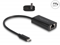 61026 Delock Szürke USB Type-C™ adapter tápellátó portos Gigabit LAN-hez 100 watt