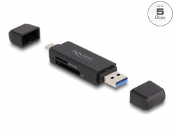 91004 Delock Cititor de carduri SuperSpeed USB 5 Gbps USB Type-C™ / de Tip-A pentru carduri de memorie SD și Micro SD