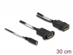 87039 Delock Kabel DisplayPort 4K 60 Hz z linią zasilania DC 2,1 x 5,5 mm 0,30 m do montażu w panelu