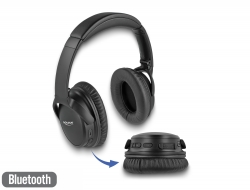 27181 Delock Bluetooth 5.0 Headphones Over-Ear foldable with integrated Microphone and intense Bass, up to 20 hours playback time 