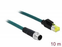 87843 Delock Síťový kabel M12, 4 pin, s kódováním D, na zástrčku RJ45 Hirose, TPU, 10 m