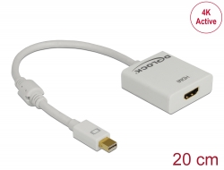 62612 Delock Προσαρμογέας αρσενικού mini DisplayPort 1.2 > θηλυκό HDMI 4K Ενεργό λευκό