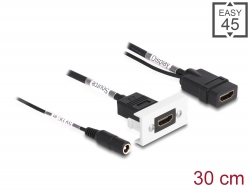81384 Delock Módulo Easy 45 HDMI 4K 60 Hz con alimentación DC 2,1 x 5,5 mm y cable corto, 22,5 x 45 mm