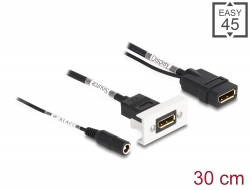 81385 Delock Easy 45 DisplayPort 4K 60 Hz-modul med DC-matning 2,1 x 5,5 mm och kort kabel, 22,5 x 45 mm