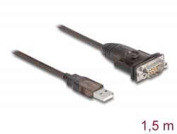 62645 Delock Adapter A-típusú USB 2.0 - 1 x soros RS-232 D-Sub 9 tűs apa anyacsavarokkal 1,5 m