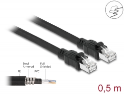 80112 Delock Síťový kabel RJ45 Cat.6A F/UTP s vnitřní kovové opláštění 0,5 m