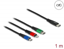 86596 Delock 1 m hosszú, USB töltő kábel 3 az 1 USB Type-C™ apa Lightning™-, Micro USB- és USB Type-C™ csatlakozáshoz