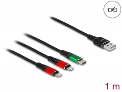 86821 Delock Cablu de încărcare USB 3 în 1 Tip-A la 2 x Lightning™ / USB Type-C™, 1 m
