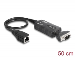 62976 Delock Konverter Ethernet LAN RJ45 10/100 Mbps Buchse zu seriell RS-232 DB9 Stecker mit Muttern