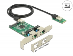 63425 Delock Konvertor M.2 Key B+M samec > 2 x Gigabit LAN – Low Profile