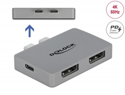 64001 Delock Dual DisplayPort Adapter with 4K 60 Hz and PD 3.0 for MacBook
