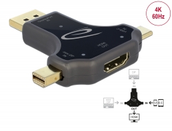 64060 Delock 3 az 1-ben Monitor Csatlakozó USB-C™ / DisplayPort / mini DisplayPort bemenetből HDMI kimenetbe 4K 60 Hz-cel.