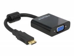 65514 Delock Adapter HDMI-mini C-dugós csatlakozó > VGA-csatlakozóhüvely fekete