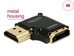 65660 Delock Adapter High Speed HDMI mit Ethernet – HDMI-A Buchse > HDMI-A Stecker 4K 90° gewinkelt links schwarz