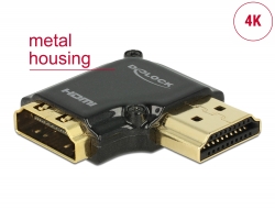 65661 Delock Adapter High Speed HDMI mit Ethernet – HDMI-A Buchse > HDMI-A Stecker 4K 90° gewinkelt rechts schwarz