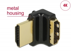 65663 Delock Adapter High Speed HDMI mit Ethernet – HDMI-A Buchse > HDMI-A Stecker 4K 90° gewinkelt oben schwarz