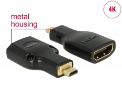 65664 Delock Adapter High Speed HDMI mit Ethernet - HDMI Micro-D Stecker > HDMI-A Buchse 4K schwarz