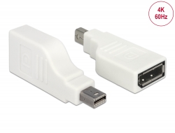 65867 Delock Adapter mini DisplayPort 1.2, męski > DisplayPort, żeński, 4K, obrócony pod kątem 90°, Biała