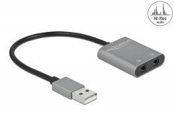 66562 Delock Audiosplitter USB Typ-A till 2 x stereojack hona i metall