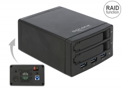 42606 Delock Külső merevlemez ház 2 x 2.5″, RAID-os SATA HDD / SSD és 3 x 3.0 USB hub port burkolata