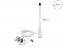 12576 Delock WLAN 802.11 b/g/n Marine Antenna N jack 10 dBi 110.5 cm fixed omnidirectional with connection cable RG-58 U 3 m outdoor white