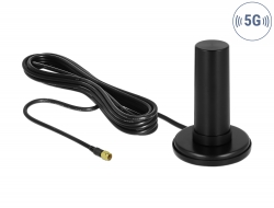 12590 Delock 5G LTE Antenne SMA Stecker 0 - 3 dBi starr omnidirektional mit magnetischem Standfuß und Anschlusskabel RF195 3 m outdoor schwarz