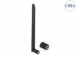 12638 Delock 5G 3.4 - 3.8 GHz Antenna SMA plug 5 dBi 20 cm omnidirectional with tilt joint and flexible material black