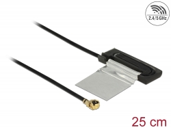 86270 Delock Antena WLAN 802.11 ac/a/h/b/g/n , męskie złącze I-PEX Inc., MHF® I , 1,5 - 2,0 dBi 1.13 , płytka drukowana CCD, 25 cm, wewnętrzna