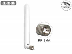 88460 Delock Antenne WLAN 802.11 ac/a/b/g/n RP-SMA mâle 2 - 5 dBi omnidirectionnelle avec jonction inclinable blanche