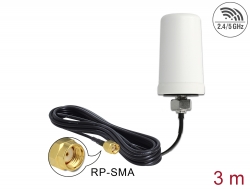 89449 Delock WLAN Antenne RP-SMA 802.11 ac/a/h/b/g/n 0 dBi 3 m ULA100 omnidirektional weiß Outdoor