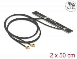89457 Delock Antena podwójna WLAN WiFi 6 Dual Band, 2 x męskie złącze I-PEX Inc., MHF® I, 5 dBi, płytka drukowana PCB, 2 x 50 cm, wewnętrzna, samoprzylepna