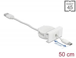 81318 Delock Μονάδα Easy 45 USB 2.0 Ανασυρόμενο Καλώδιο USB Τύπου-A προς USB Type-C™ λευκό