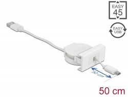 81319 Delock Modul Easy 45 se zatažitelným kabelem s rozhraním USB 2.0 z USB Typu-A na EASY-USB Typu Micro-B, bílý