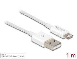 83000 Delock Καλώδιο USB δεδομένων και τροφοδοσίας για iPhone™, iPad™, iPod™ λευκό 1 μ