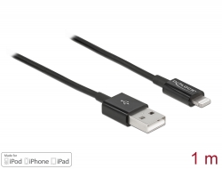 83002 Delock Cable USB de datos y carga para iPhone™, iPad™, iPod™ negro 1 m