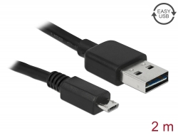 83367 Delock Kábel, EASY-USB 2.0-s A-típusú csatlakozódugó > USB 2.0-s Micro-B típusú csatlakozódugó, 2 m, fekete