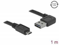 83382 Delock Kábel, EASY-USB 2.0-s A- típusú csatlakozódugó, ívelt bal / jobb > USB 2.0-s Micro-B-típusú csatlakozódugó 1 m