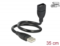 83498 Delock Cablu USB 2.0 Tip-A tată > USB 2.0 Tip-A mamă ShapeCable 0,35 m
