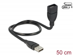 83499 Delock Kábel USB 2.0 A-típusú bementi csatlakozós > USB 2.0 A-típusú kimeneti csatlakozós ShapeCable (formázható kábel) 0,5 m