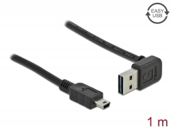 83543 Delock Câble EASY-USB 2.0 Type-A mâle coudé vers le haut / bas > USB 2.0 Type Mini-B mâle 1 m
