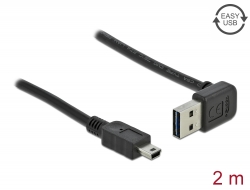 83544 Delock Kabel EASY-USB 2.0 Typ-A samec pravoúhlý nahoru / dolů > USB 2.0 Typ Mini-B samec 2 m