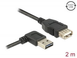 83552 Delock Cablu prelungitor cu conector tată EASY-USB 2.0 Tip-A, în unghi spre stânga / dreapta > USB 2.0 Tip-A, mamă 2 m