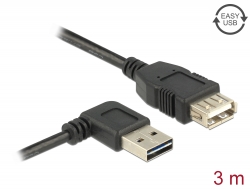 83553 Delock Καλώδιο επέκτασης EASY-USB 2.0 τύπου-A αρσενικό με γωνία προς τα αριστερά / δεξιά  > USB 2.0 τύπου-A, θηλυκό 3 m