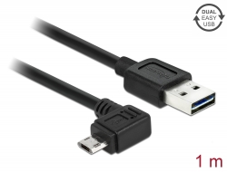83846 Delock Przewód EASY-USB 2.0 Typu-A, wtyk męski > EASY-USB 2.0 Typu Micro-B, wtyk męski, kątowy, w lewo / w prawo, 1 m, czarny