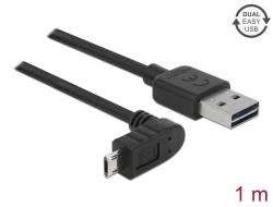 83848 Delock Przewód EASY-USB 2.0 Typu-A, wtyk męski > EASY-USB 2.0 Typu Micro-B, wtyk męski, kątowy, w górę / w dół, 1 m, czarny