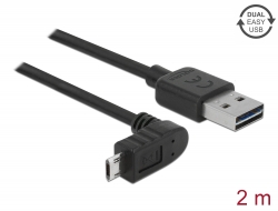 83856 Delock Cablu cu conector tată EASY-USB 2.0 Tip-A > conector tată EASY-USB 2.0 Tip Micro-B, în unghi sus / jos, 2 m, negru