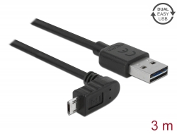 83857 Delock Cablu cu conector tată EASY-USB 2.0 Tip-A > conector tată EASY-USB 2.0 Tip Micro-B, în unghi sus / jos, 3 m, negru