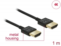 84771 Delock Przewód High Speed HDMI z siecią Ethernet - HDMI-A, męskie > HDMI-A, męskie, 3D 4K, o długości 1 m, Slim High Quality