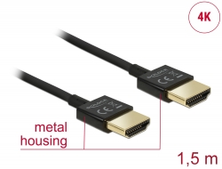 84772 Delock Przewód High Speed HDMI z siecią Ethernet - HDMI-A, męskie > HDMI-A, męskie, 3D 4K, o długości 1,5 m, Slim High Quality