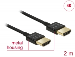84773 Delock Câble HDMI haute vitesse avec Ethernet - HDMI-A mâle > HDMI-A mâle 3D 4K 2 m Fin Haut de gamme